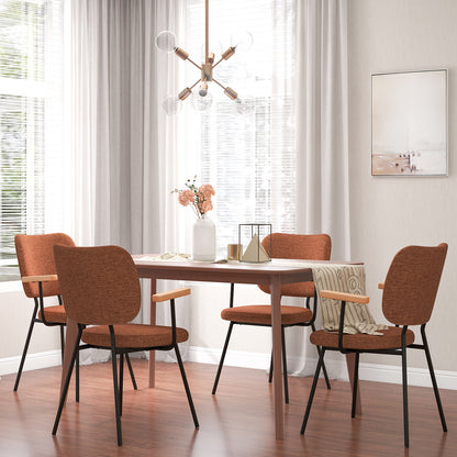 Set of 2 Modern Fabric Dining Chairs with Armrest and Curved Backrest-Orange
