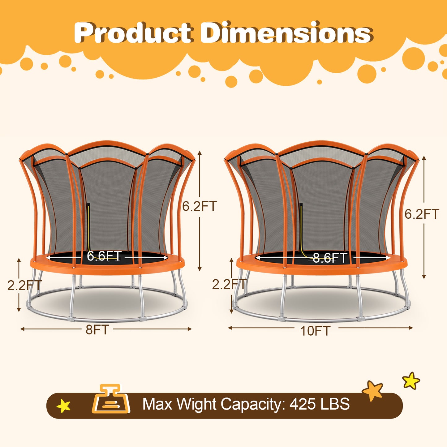8 Feet Outdoor Unique Flower Shape Trampoline with Enclosure Net