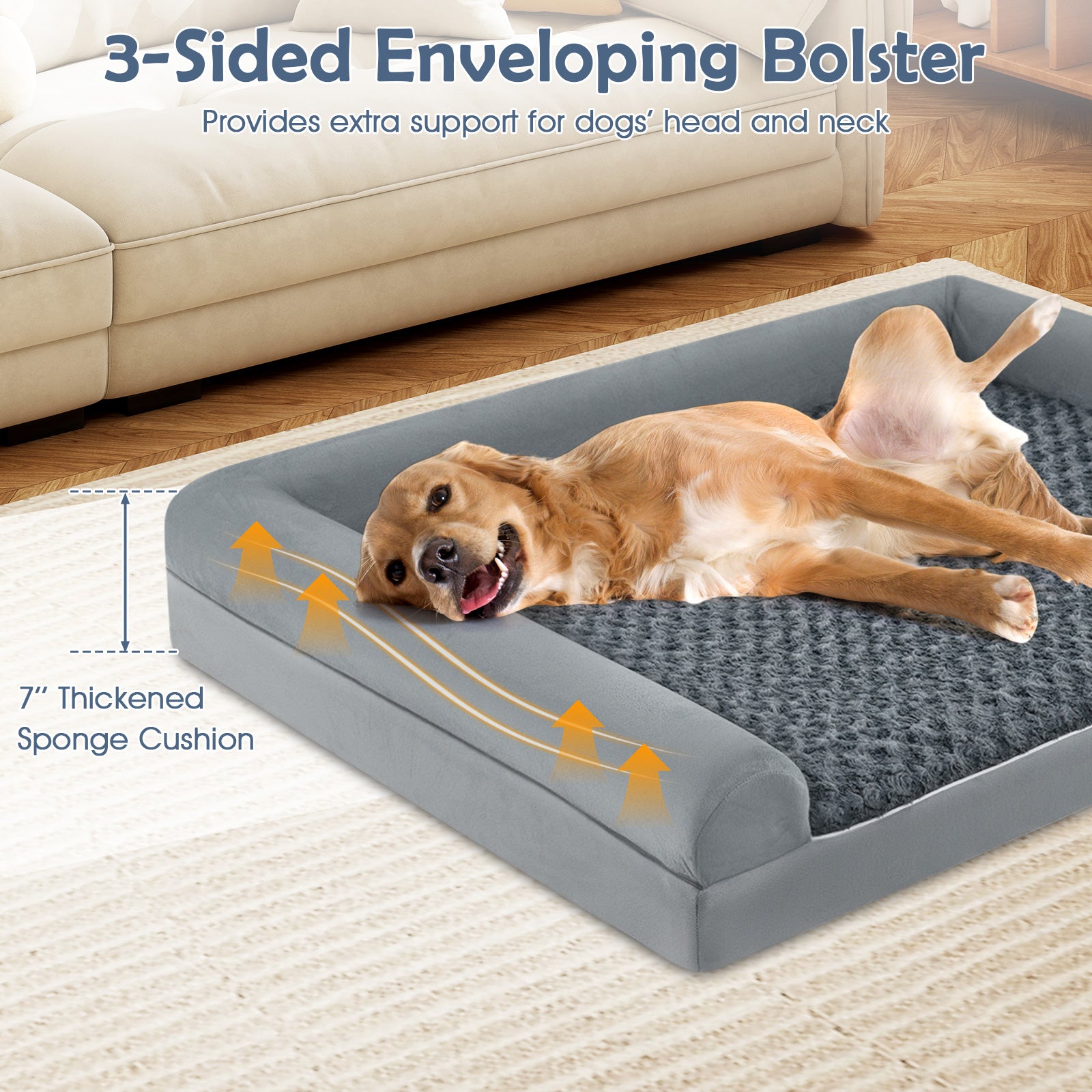 Orthopedic Foam Dog Bed Large Dog Sofa Couch with Removable Cover-XL