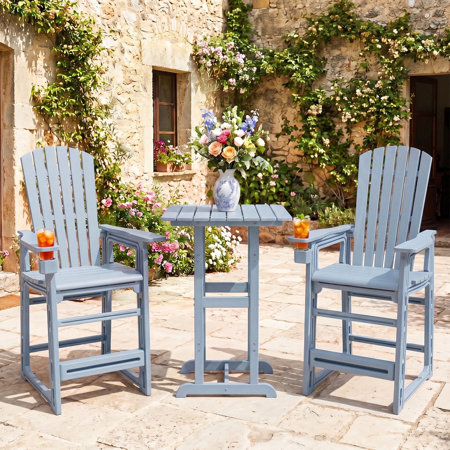 Outdoor Bar Stool 29" Height with Backrest and Armrests