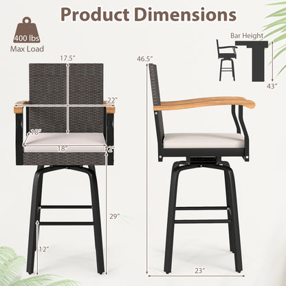 360° Swivel Outdoor Bar Stool with Cushion & Wood Armrests