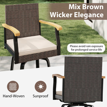 360° Swivel Outdoor Bar Stool with Cushion & Wood Armrests