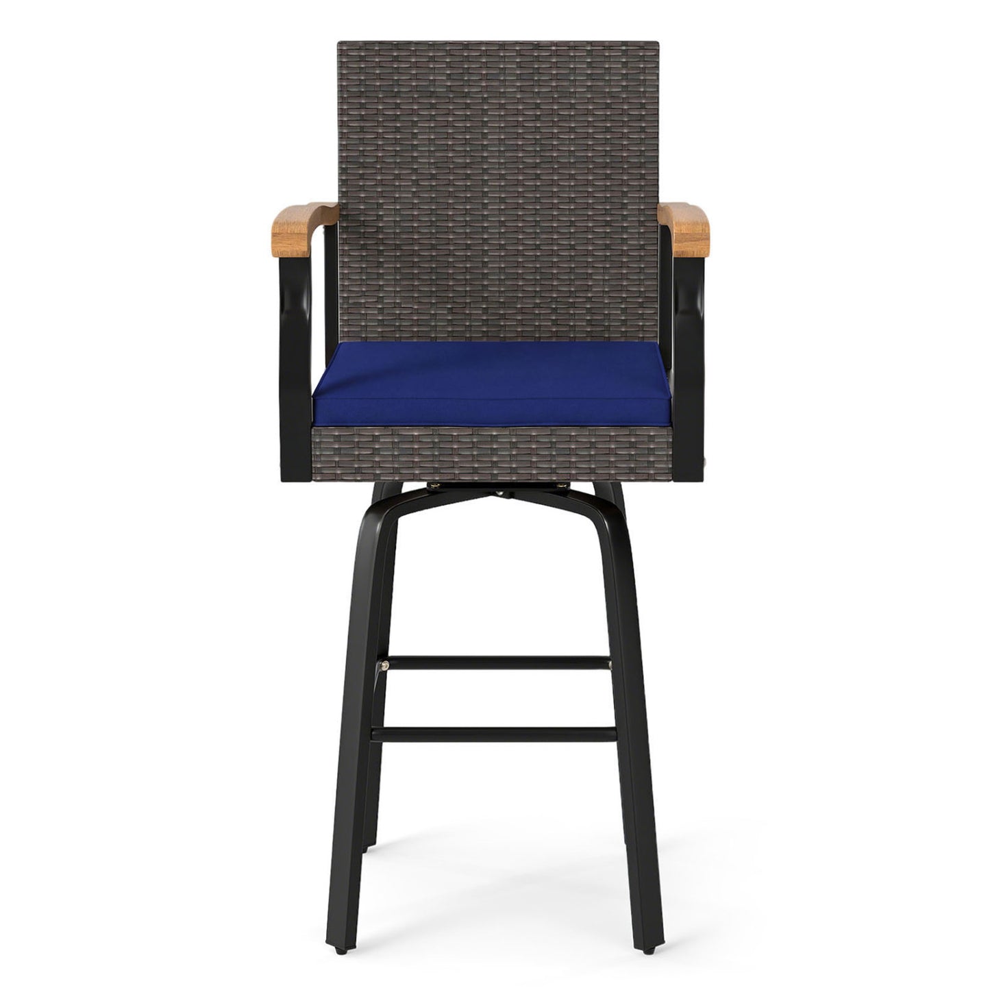 360° Swivel Outdoor Bar Stool with Cushion & Wood Armrests