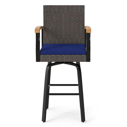 360° Swivel Outdoor Bar Stool with Cushion & Wood Armrests