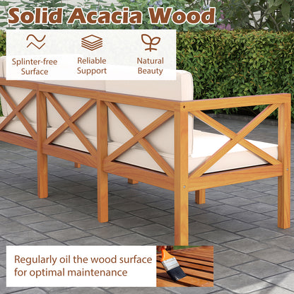 Outdoor 6 Pieces Acacia Wood Patio Sectional Furniture Set-Off White
