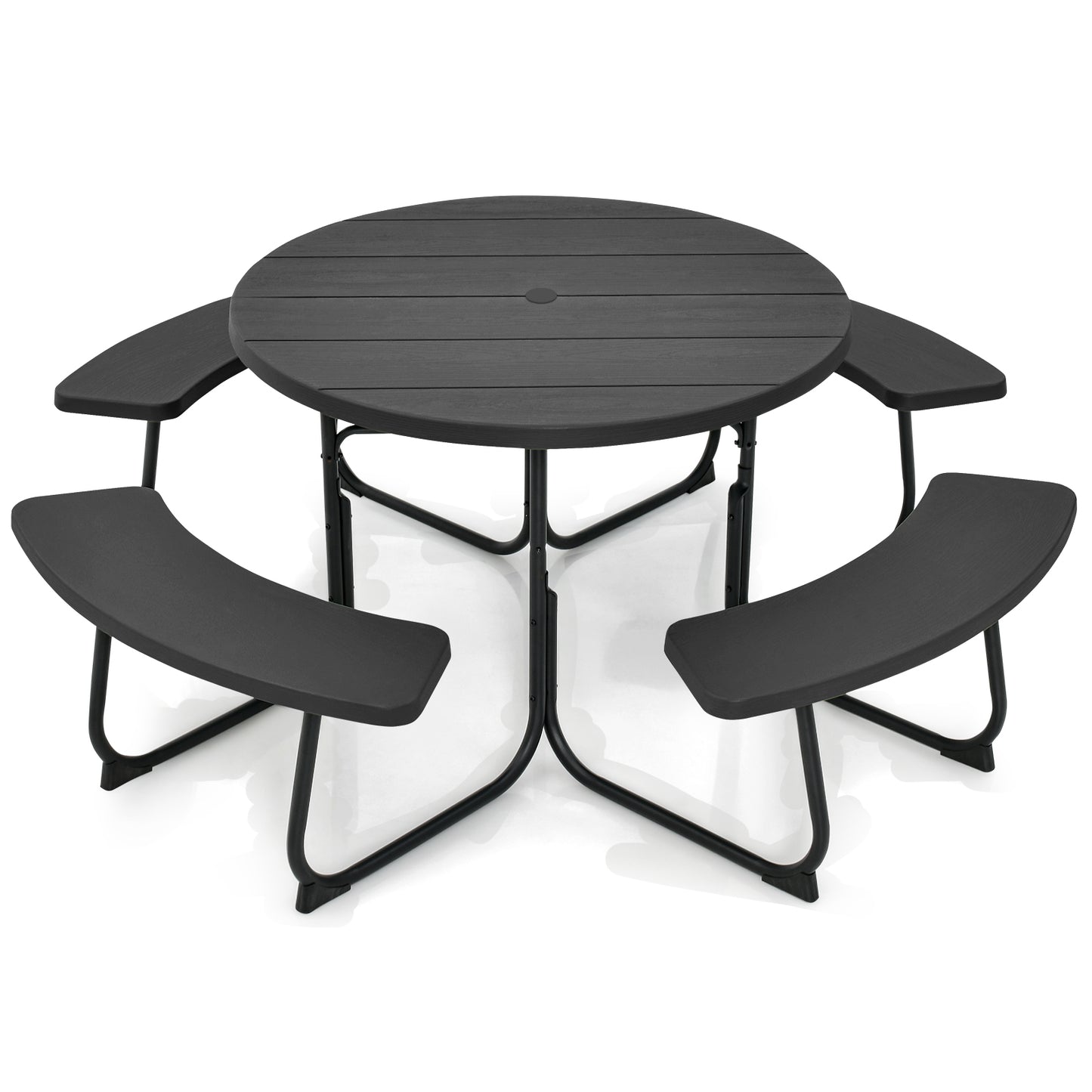 8-Person Outdoor Picnic Table and Bench Set with Umbrella Hole