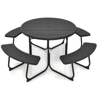 8-Person Outdoor Picnic Table and Bench Set with Umbrella Hole