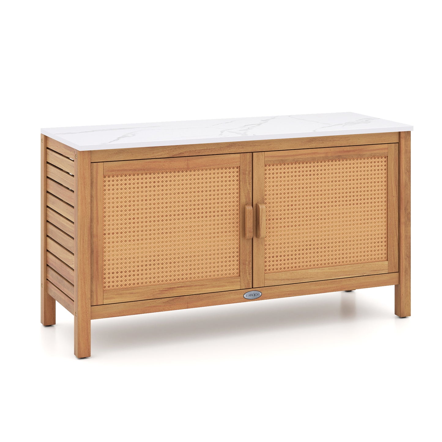 Outdoor Acacia Wood Storage Cabinet Outside Tool Cabinet with Fax Marble Top