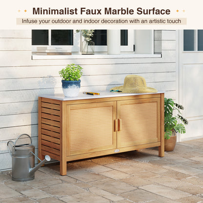 Outdoor Acacia Wood Storage Cabinet Outside Tool Cabinet with Fax Marble Top