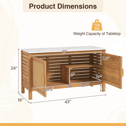 Outdoor Acacia Wood Storage Cabinet Outside Tool Cabinet with Fax Marble Top