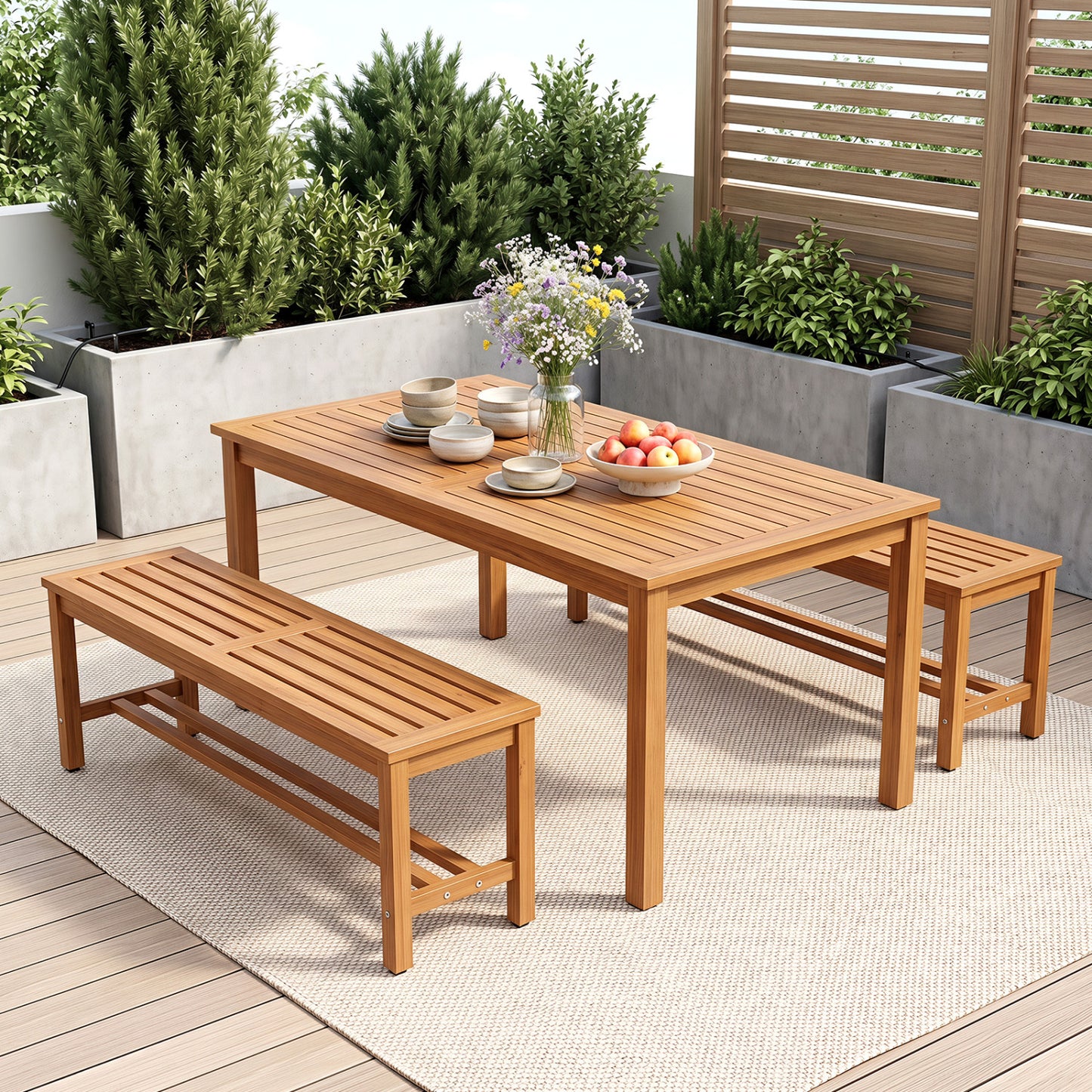 Acacia Wood Patio Bench for 2 with Slatted Seat