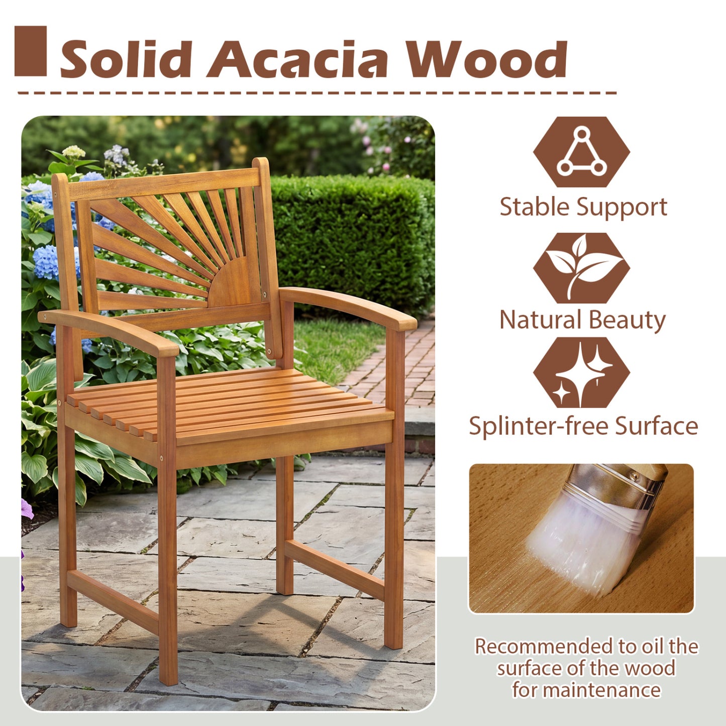 Acacia Wood Patio Dining Chairs - Set of 2