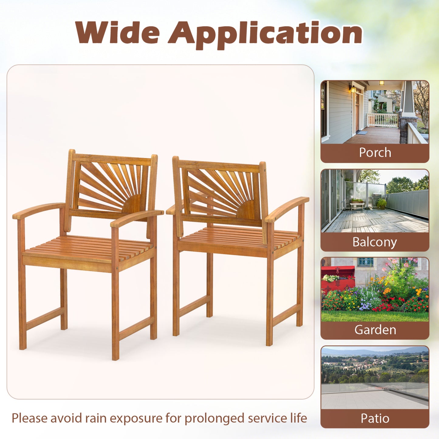 Acacia Wood Patio Dining Chairs - Set of 2