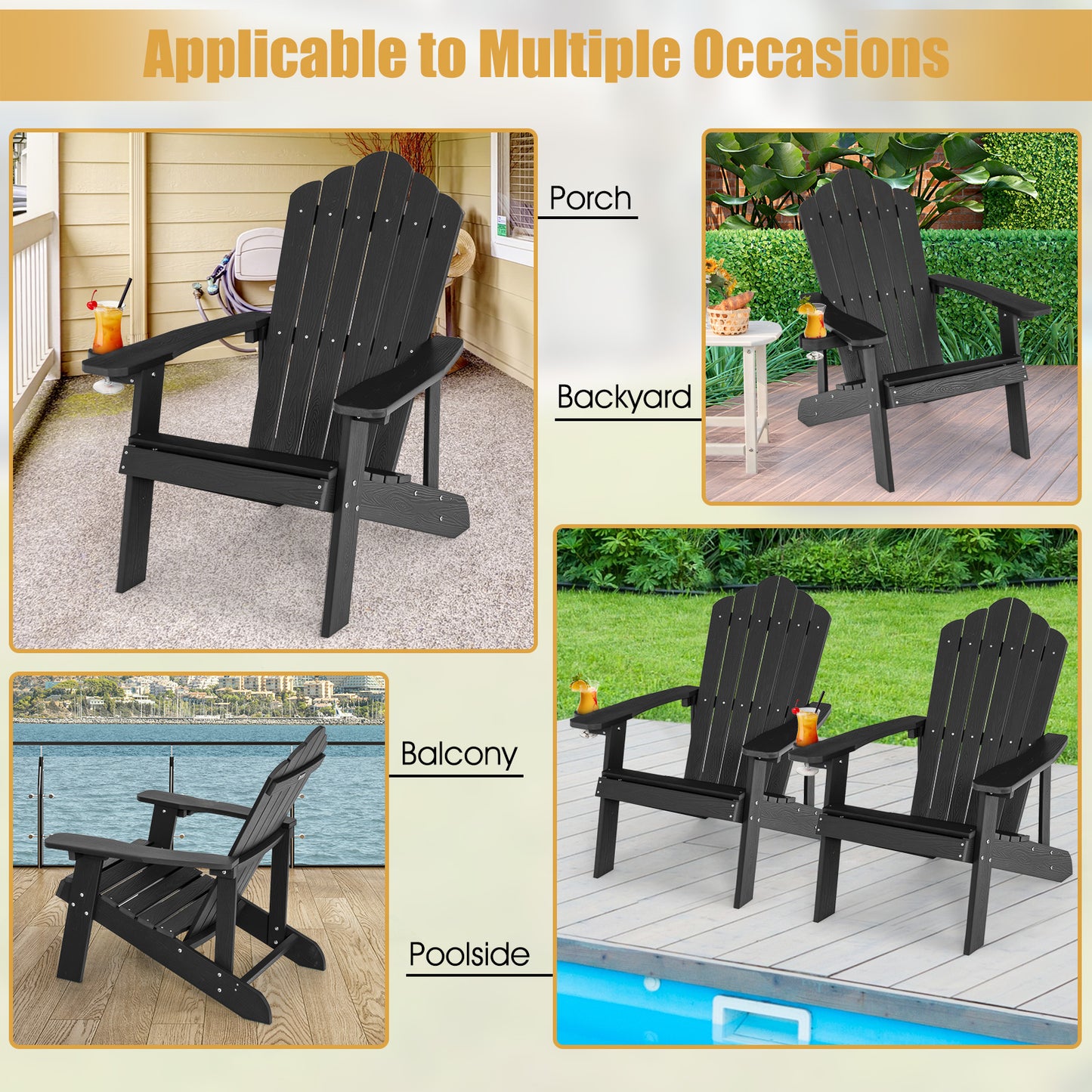 Weather Resistant HIPS Outdoor Adirondack Chair with Cup Holder