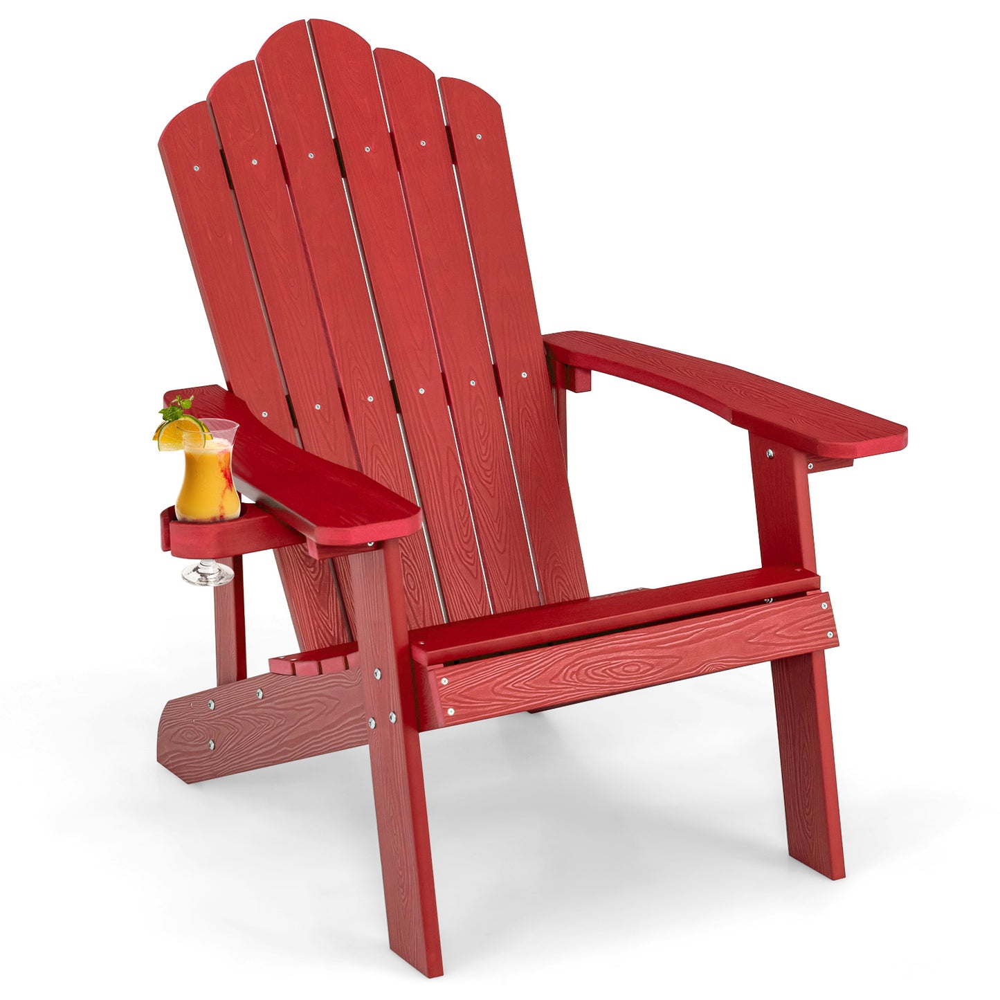 Weather Resistant HIPS Outdoor Adirondack Chair with Cup Holder-Green - Red