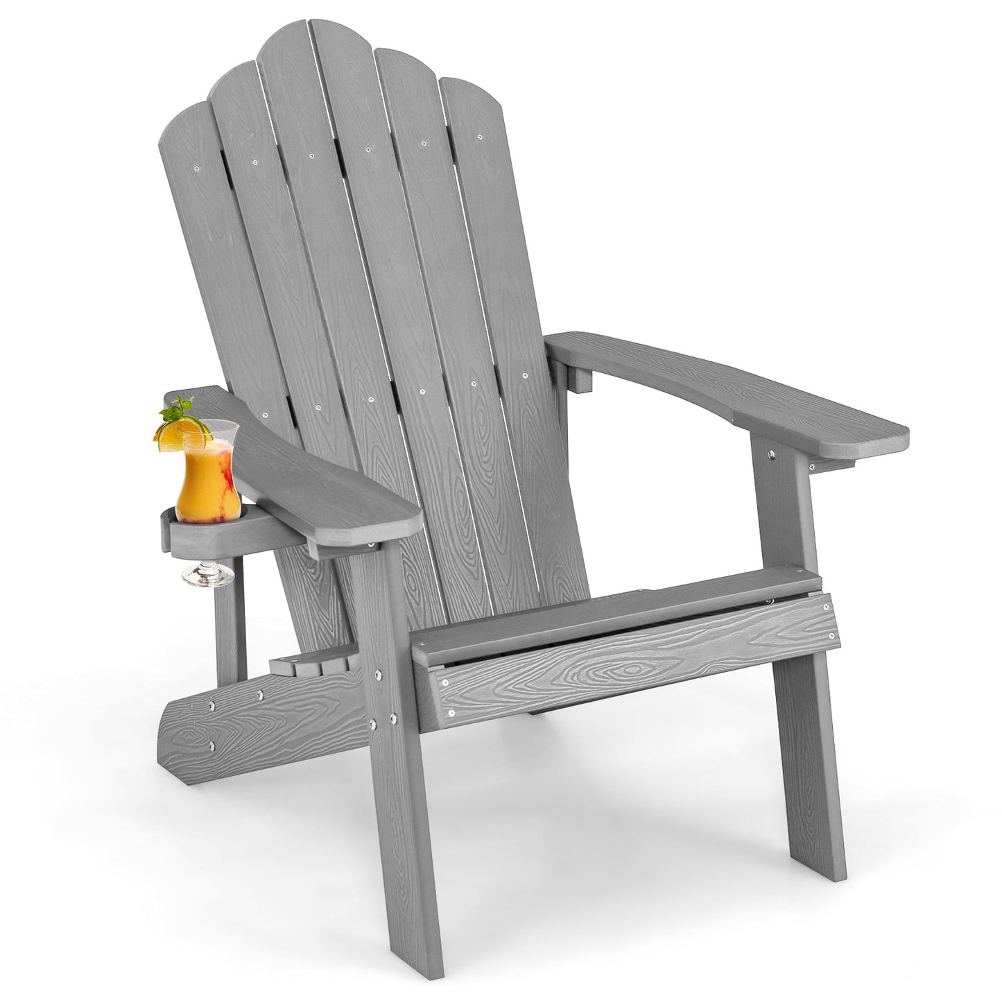 Weather Resistant HIPS Outdoor Adirondack Chair with Cup Holder-Green - Gray