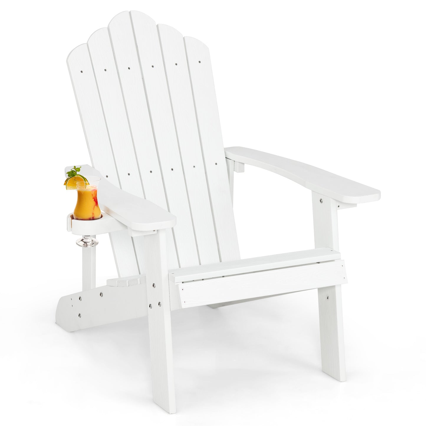 Weather Resistant HIPS Outdoor Adirondack Chair with Cup Holder-Green - White