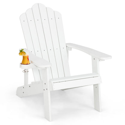 Weather Resistant HIPS Outdoor Adirondack Chair with Cup Holder-Green - White