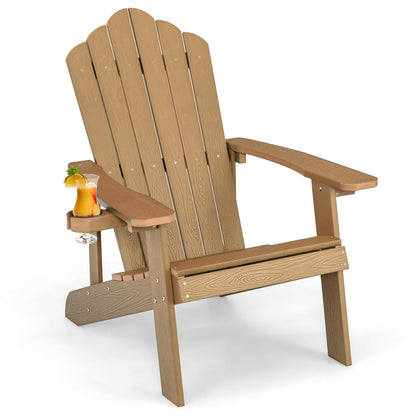 Weather Resistant HIPS Outdoor Adirondack Chair with Cup Holder-Green - Coffee