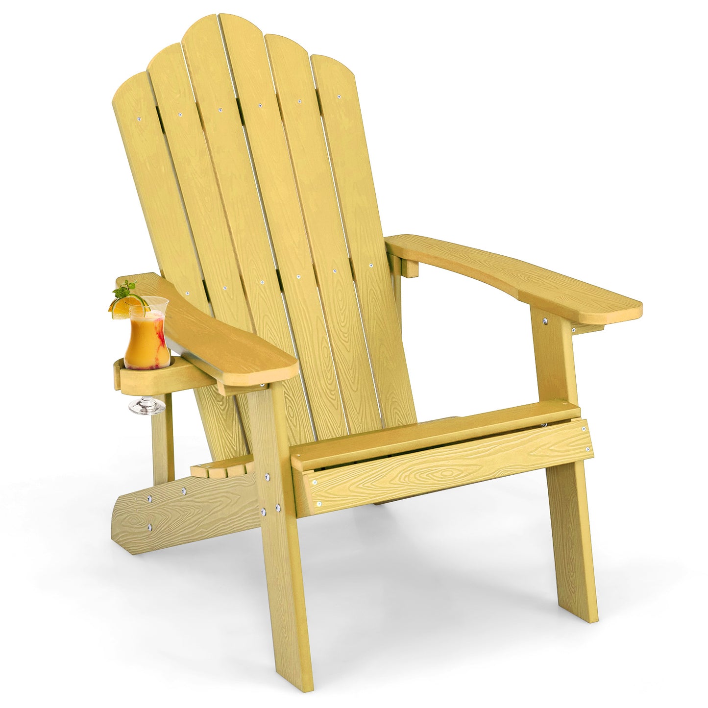 Weather Resistant HIPS Outdoor Adirondack Chair with Cup Holder-Green - Yellow