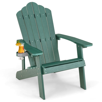 Weather Resistant HIPS Outdoor Adirondack Chair with Cup Holder-Green - Green
