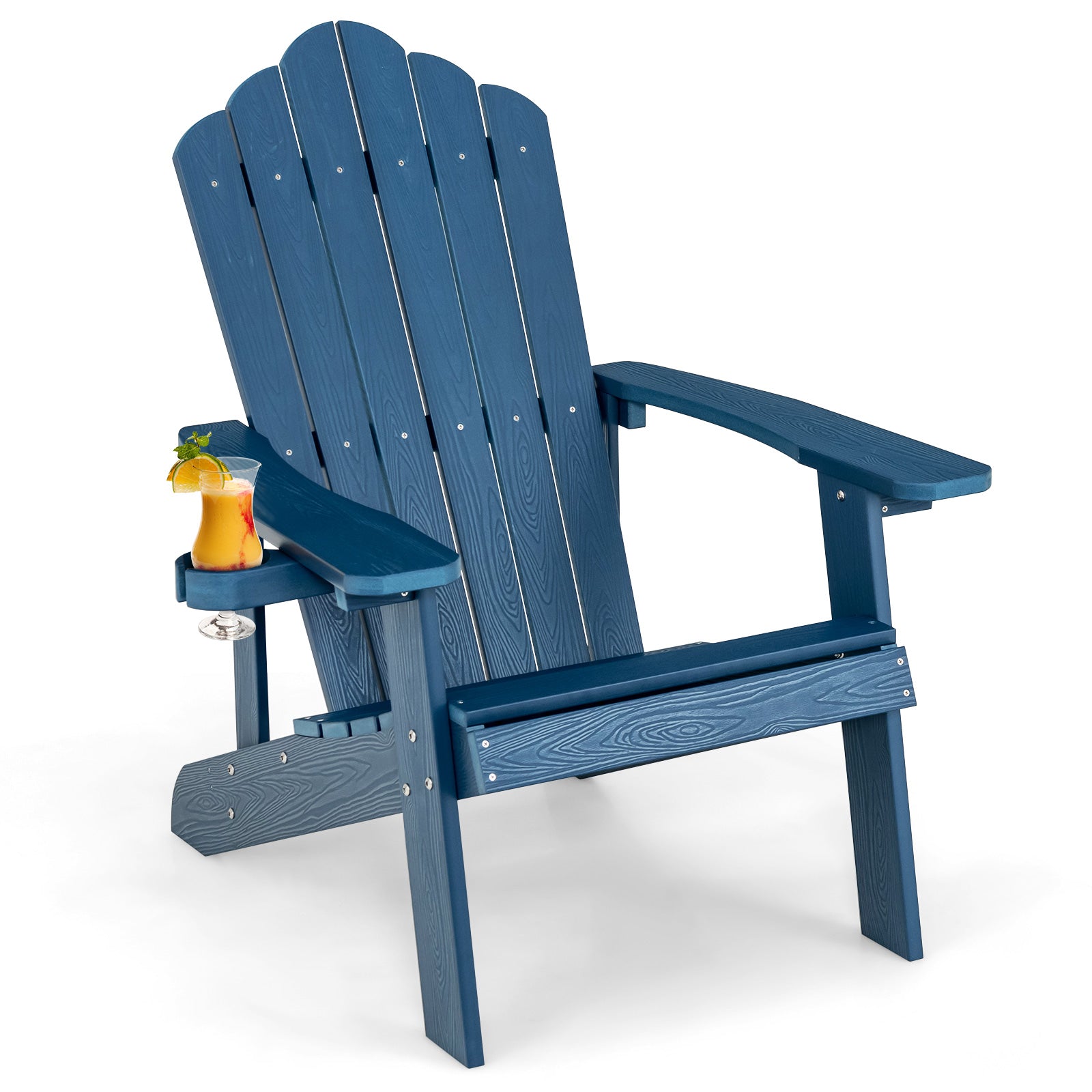 Weather Resistant HIPS Outdoor Adirondack Chair with Cup Holder-Green - Navy
