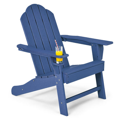 Outdoor Adirondack Chair with Built-in Cup Holder for Backyard Porch-White - Navy