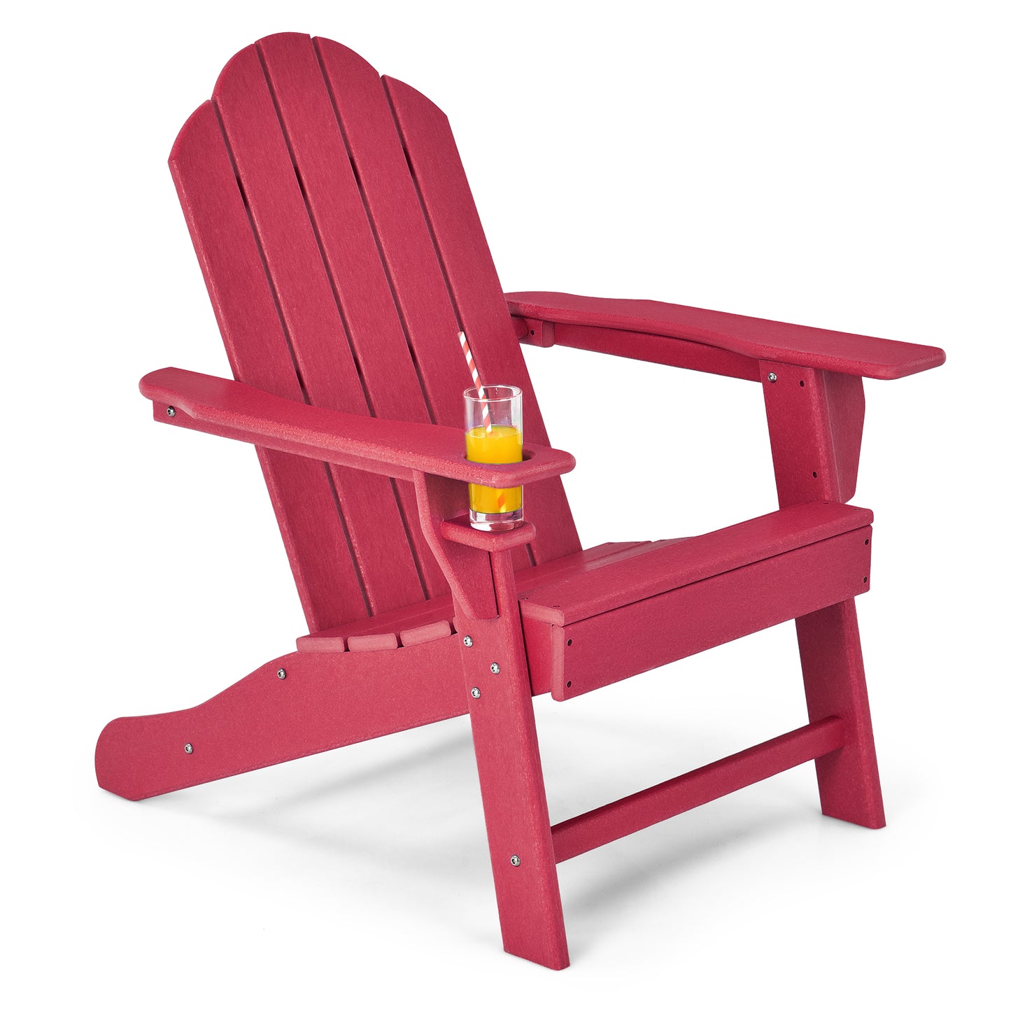 Outdoor Adirondack Chair with Built-in Cup Holder for Backyard Porch-White - Red