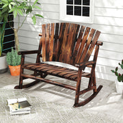 Outdoor Adirondack Rocking Chair for Adults with High Back and Slatted Seat-Brown