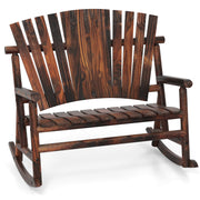Outdoor Adirondack Rocking Chair for Adults with High Back and Slatted Seat-Brown