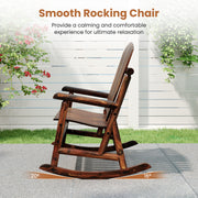 Outdoor Adirondack Rocking Chair for Adults with High Back and Slatted Seat-Brown