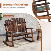 Outdoor Adirondack Rocking Chair for Adults with High Back and Slatted Seat-Brown