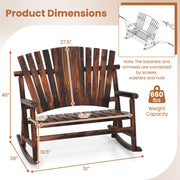 Outdoor Adirondack Rocking Chair for Adults with High Back and Slatted Seat-Brown