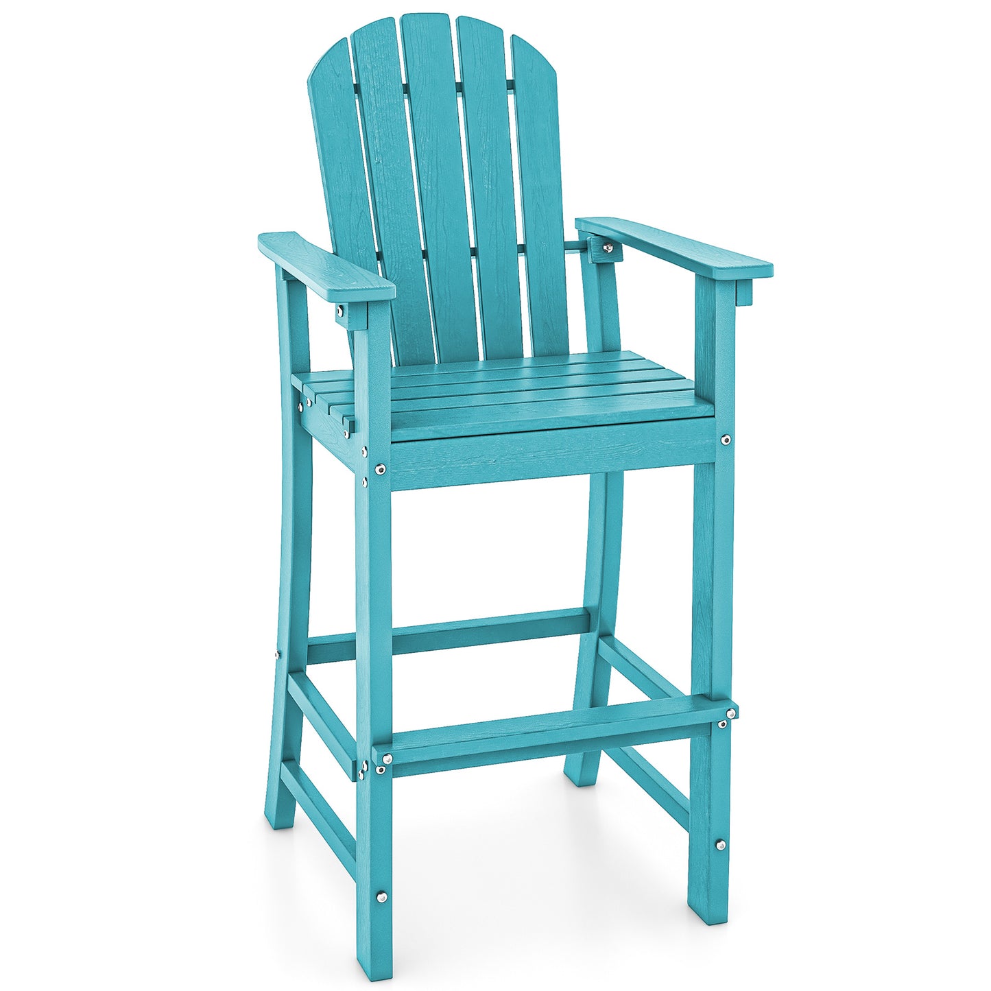 30 Inches Counter Height Outdoor HDPE Bar Stool with Armrests and Footrest-Navy - Turquoise
