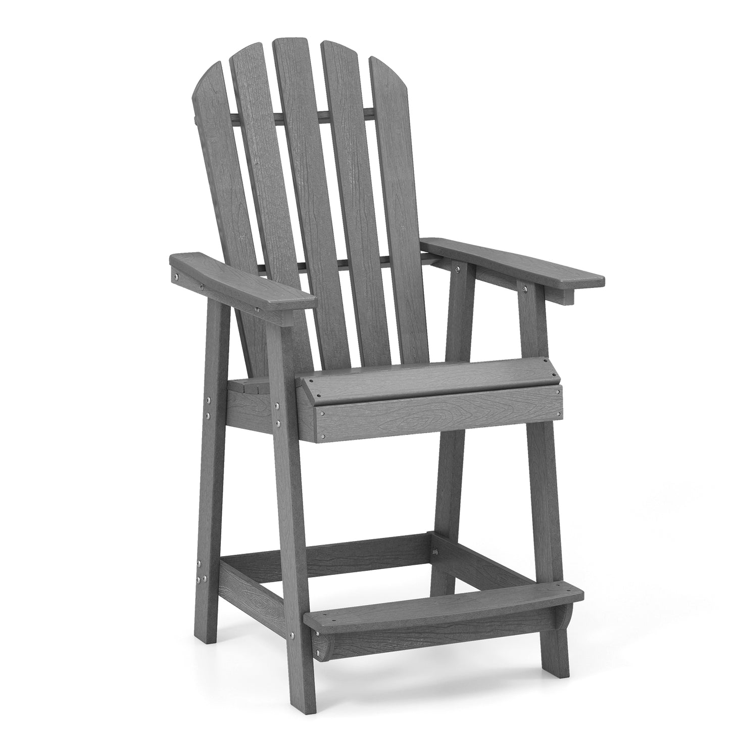 HDPE Patio Chair with Armrest and Footrest for Indoor Outdoor-Coffee - Gray