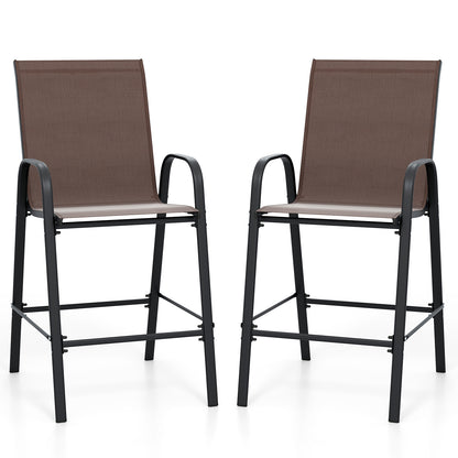 Outdoor Bar Stools Set of 2 29 Inch Fabric Bar Height Stools with Armrests-Brown