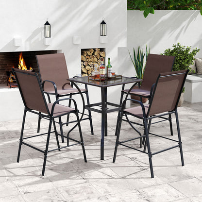 Outdoor Bar Stools Set of 2 29 Inch Fabric Bar Height Stools with Armrests-Brown