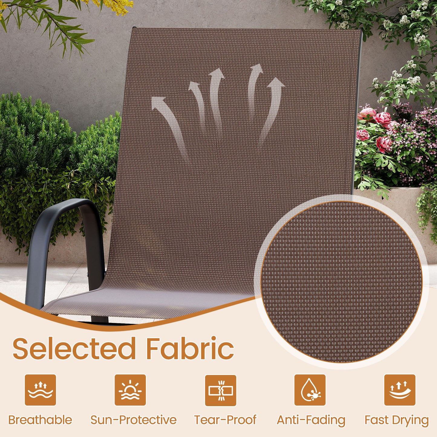 Outdoor Bar Stools Set of 2 29 Inch Fabric Bar Height Stools with Armrests-Brown