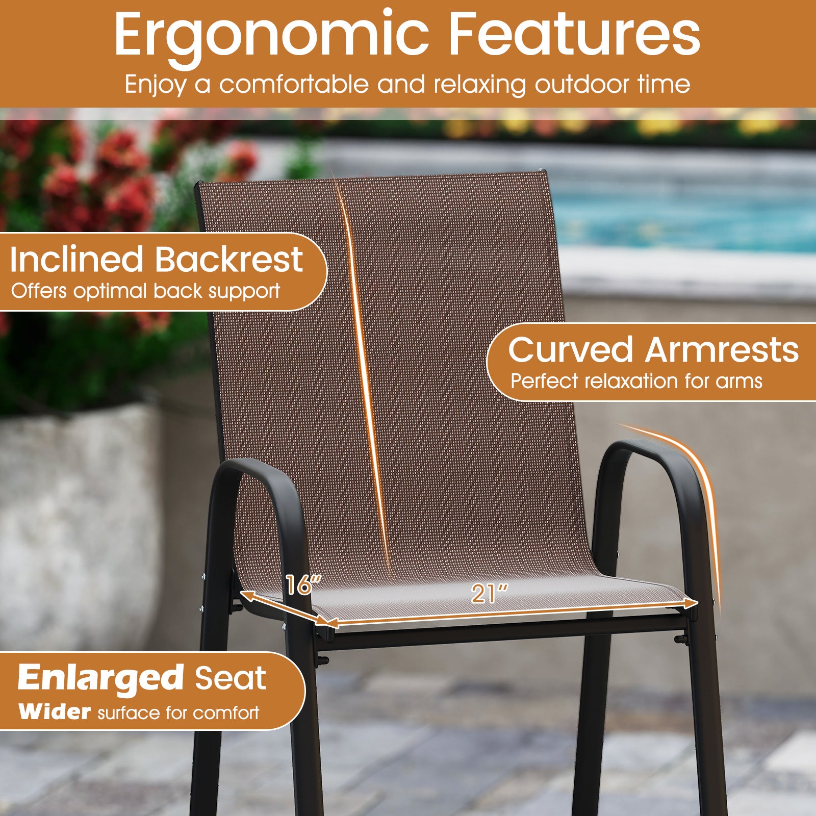 Outdoor Bar Stools Set of 2 29 Inch Fabric Bar Height Stools with Armrests-Brown