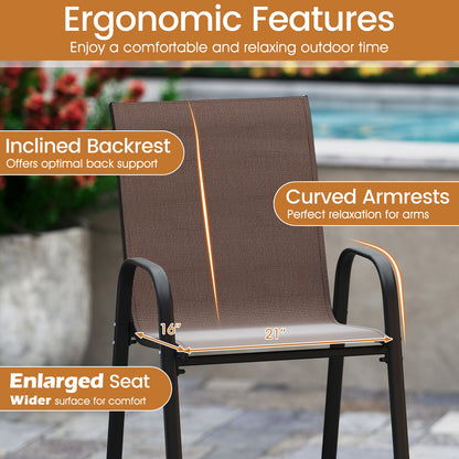 Outdoor Bar Stools Set of 2 29 Inch Fabric Bar Height Stools with Armrests-Brown