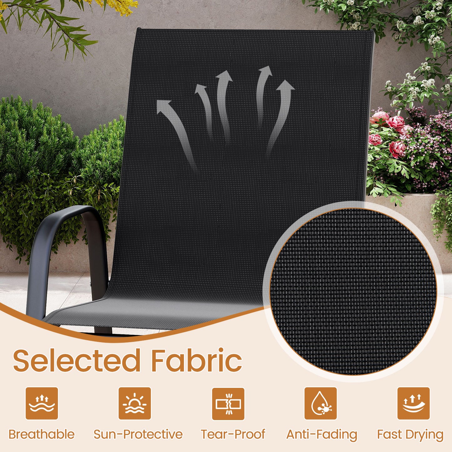 Outdoor Bar Stools Set of 2 29 Inch Fabric Bar Height Stools with Armrests-Black