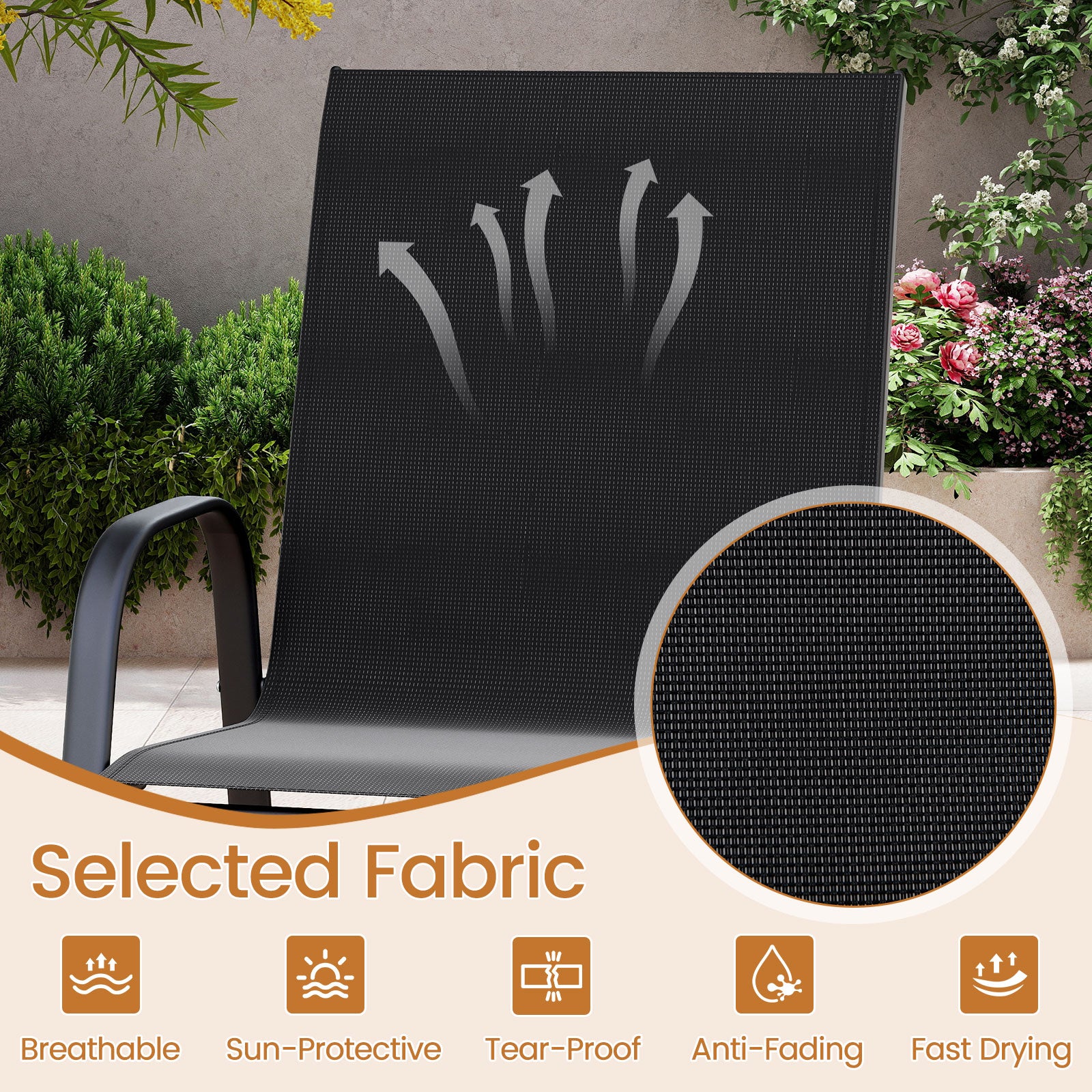 Outdoor Bar Stools Set of 2 29 Inch Fabric Bar Height Stools with Armrests-Black
