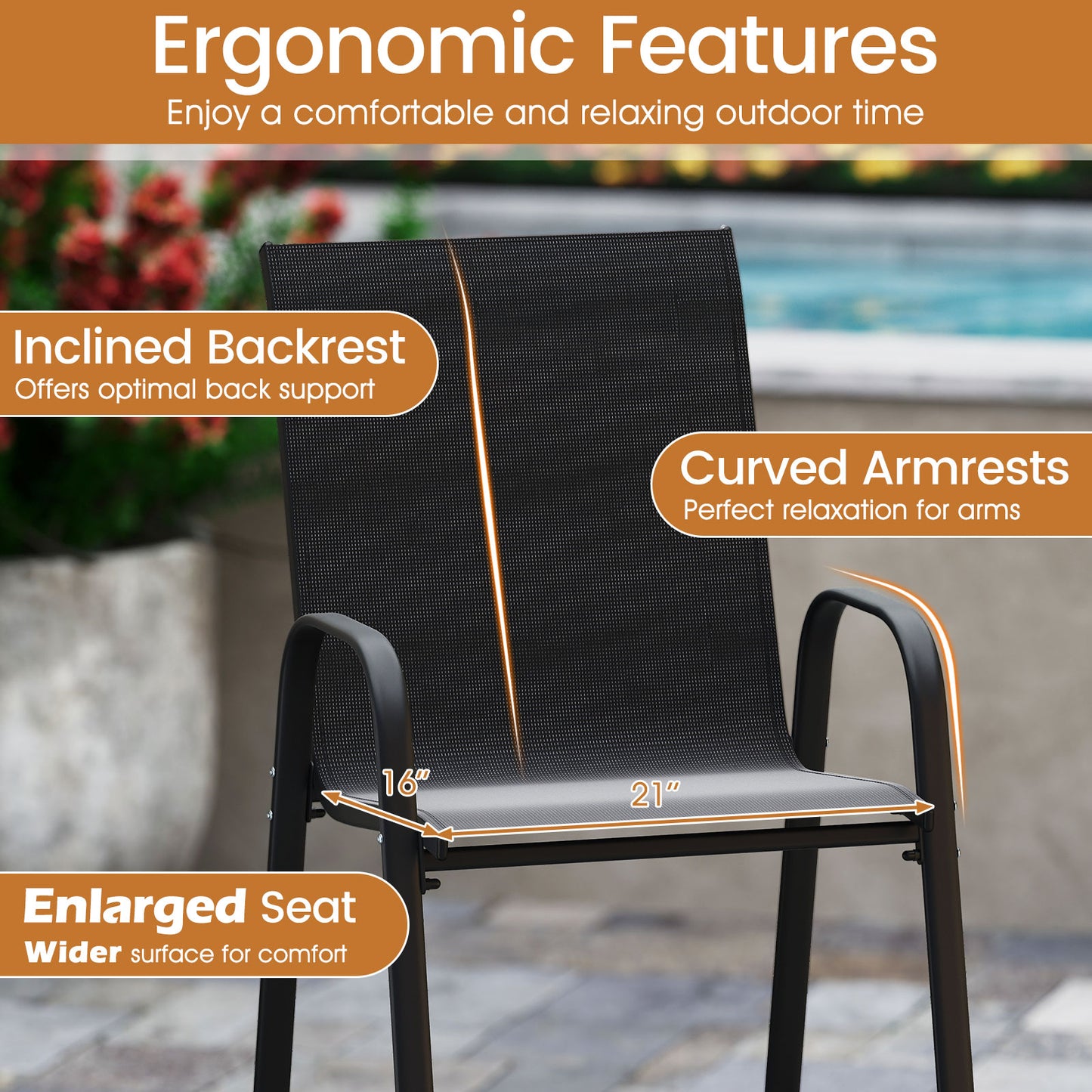Outdoor Bar Stools Set of 2 29 Inch Fabric Bar Height Stools with Armrests-Black