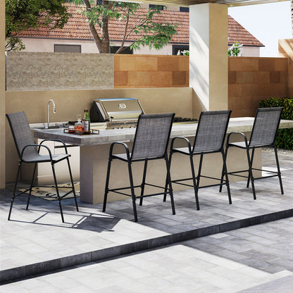 Outdoor Bar Stools Set of 2 29 Inch Fabric Bar Height Stools with Armrests-Grey