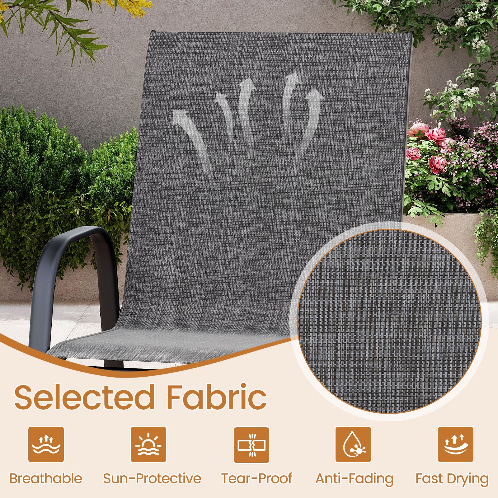 Outdoor Bar Stools Set of 2 29 Inch Fabric Bar Height Stools with Armrests-Grey
