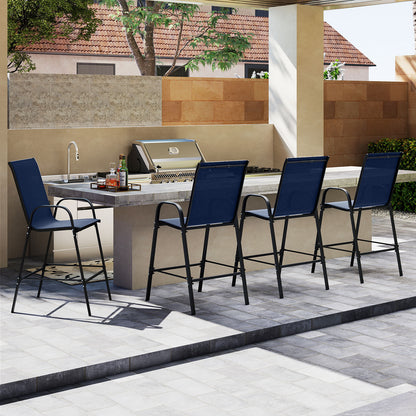 Outdoor Bar Stools Set of 2 29 Inch Fabric Bar Height Stools with Armrests-Navy