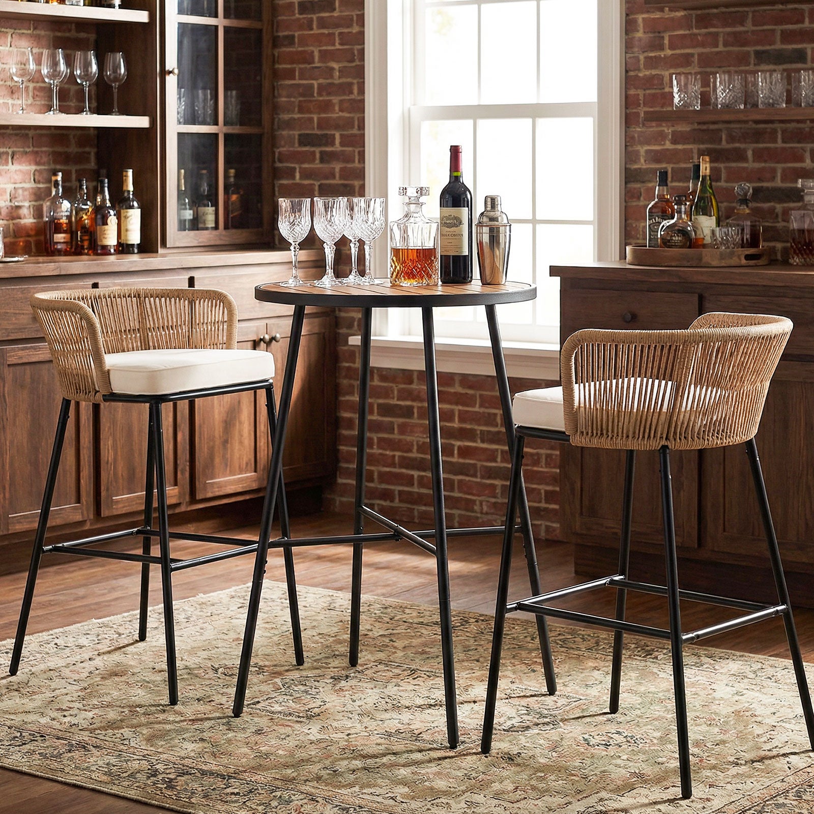 Outdoor Bar Table 41 inch Bar Height Patio Round Table with Acacia Wood Top and Metal Frame