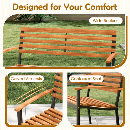 Outdoor Bench Acacia Wood Patio Loveseat with Backrest Armrests