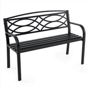 Garden Bench with Curved Armrests and Backrest-Black