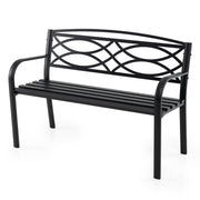 Garden Bench with Curved Armrests and Backrest-Black